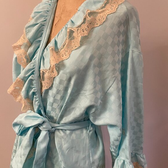 Vintage 70s Givenchy Intimates Chemise Peignoir Nightgown Angel Sleeve Robe Lace - Picture 5 of 16